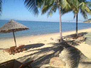 The beach right outside the resort restaurant