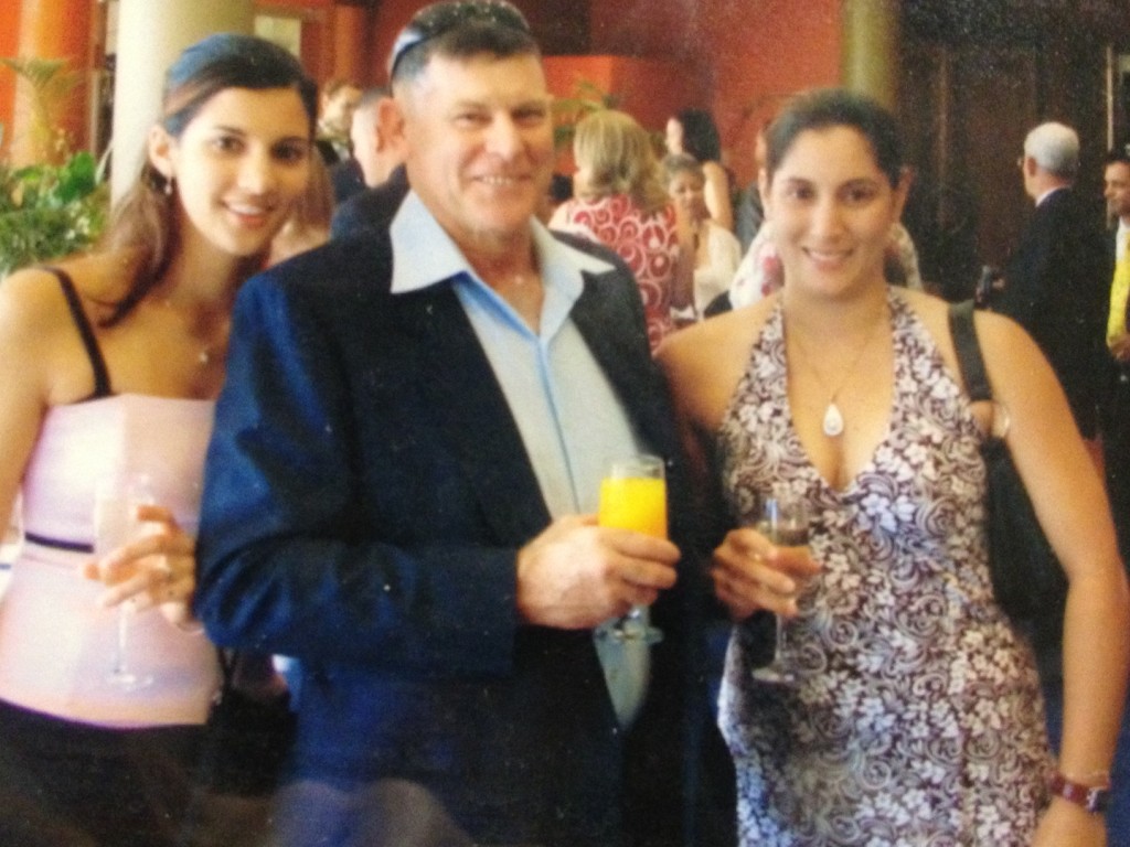 Proud Dad Bernard with his two daughters Kym (L) and Sascha (R)